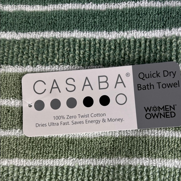 Casaba Bath Towel Set Striped Green Tan Gray White Striped Quick Dry 2 Pc NEW - Picture 3 of 7